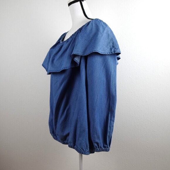 Michael Kors Off The Shoulder Top Women's Plus Size 3X Blue Ruffled - Picture 6 of 11